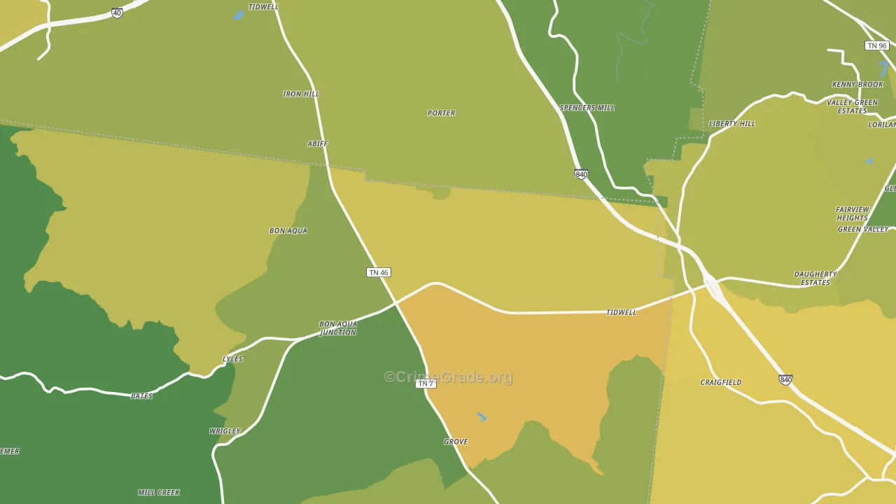 Bon Aqua, TN Map of Murder Rates