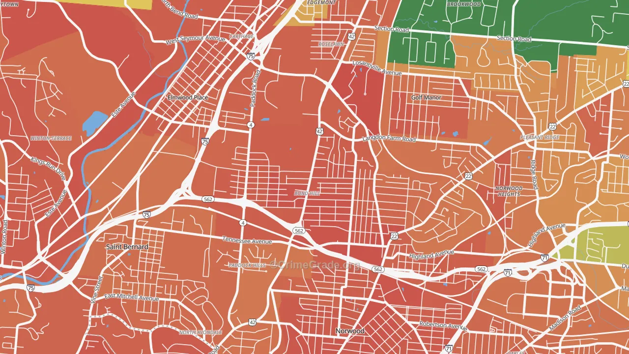Bond Hill, Cincinnati, OH Map of Murder Rates