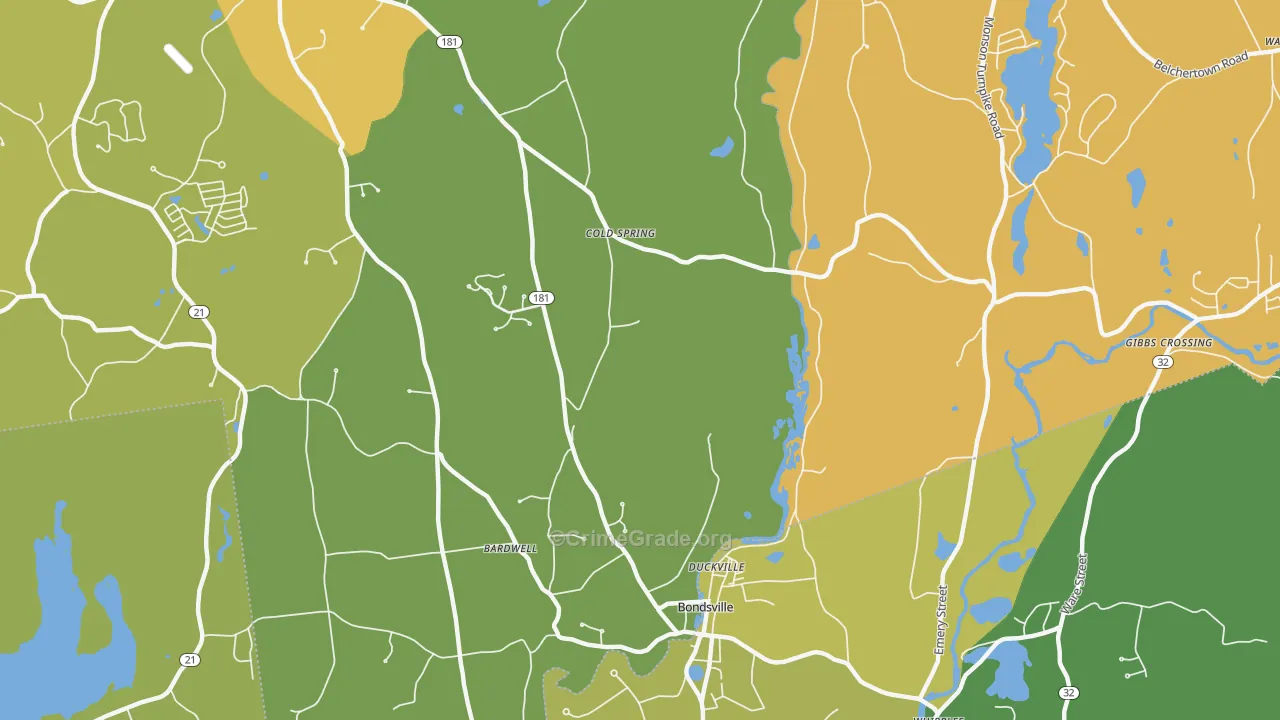 Bondsville, MA Map of Murder Rates