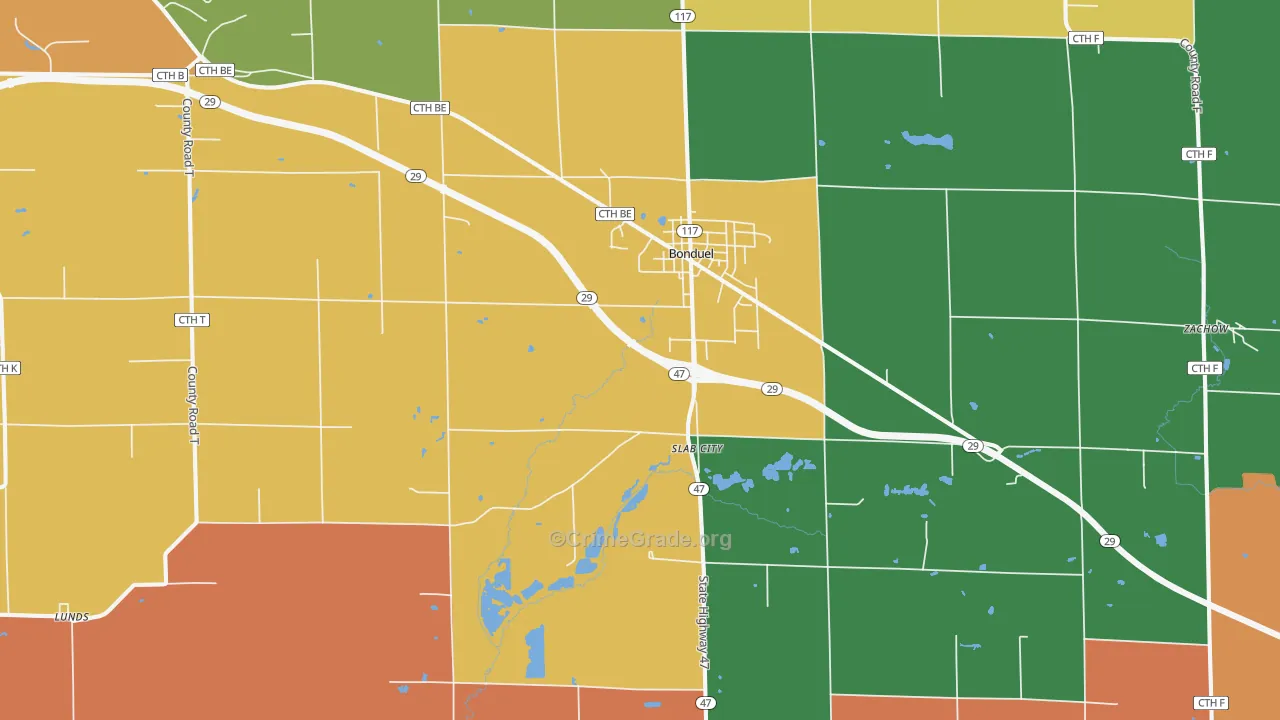 Bonduel, WI Map of Murder Rates