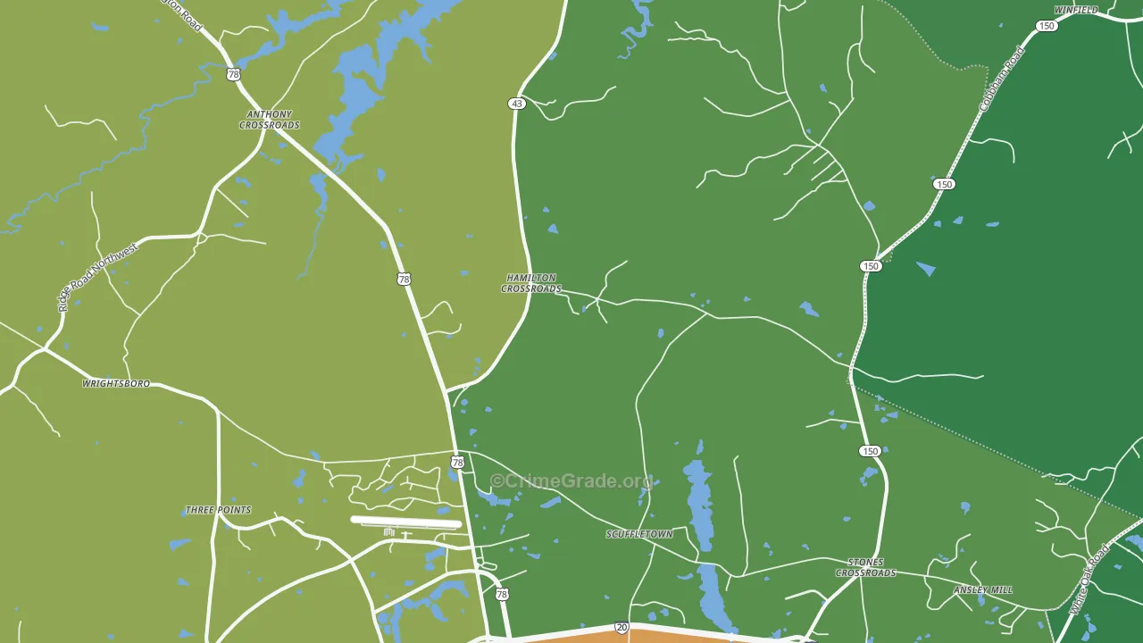 Boneville, GA Map of Murder Rates