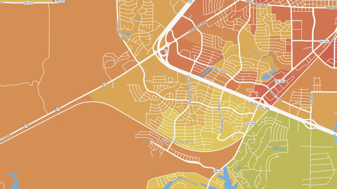 Bonham, San Angelo, TX Map of Murder Rates