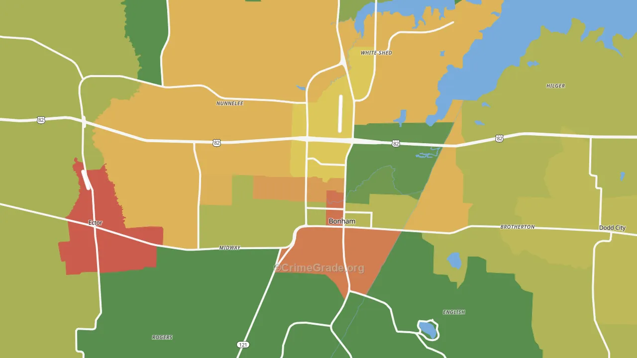 Bonham, TX Map of Murder Rates