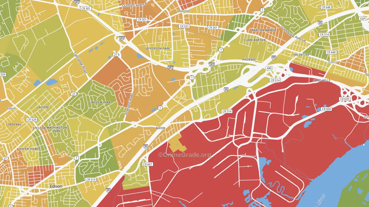 Bonhamtown, Edison, NJ Map of Murder Rates