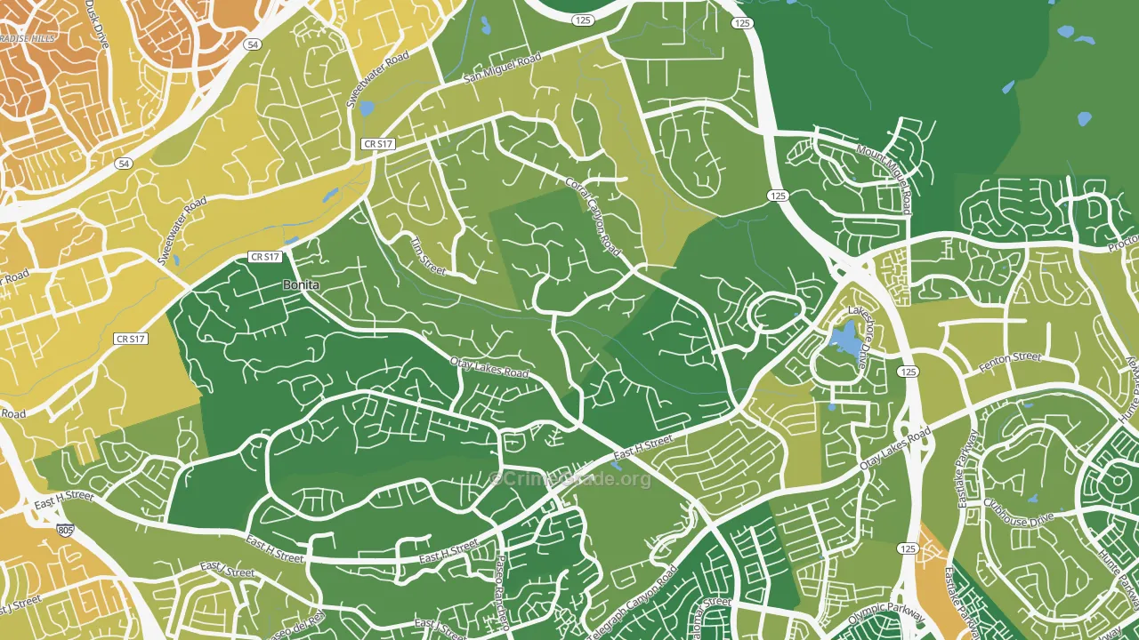 Bonita Long Canyon, Bonita, CA Map of Murder Rates