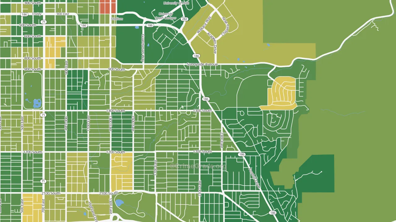 Bonneville Hills, Salt Lake City, UT Map of Murder Rates