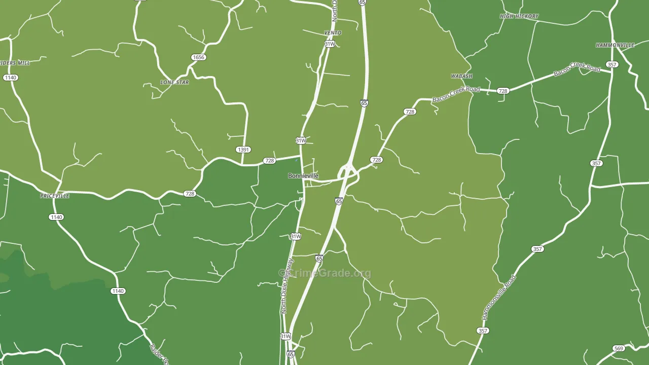 Bonnieville, KY Map of Murder Rates