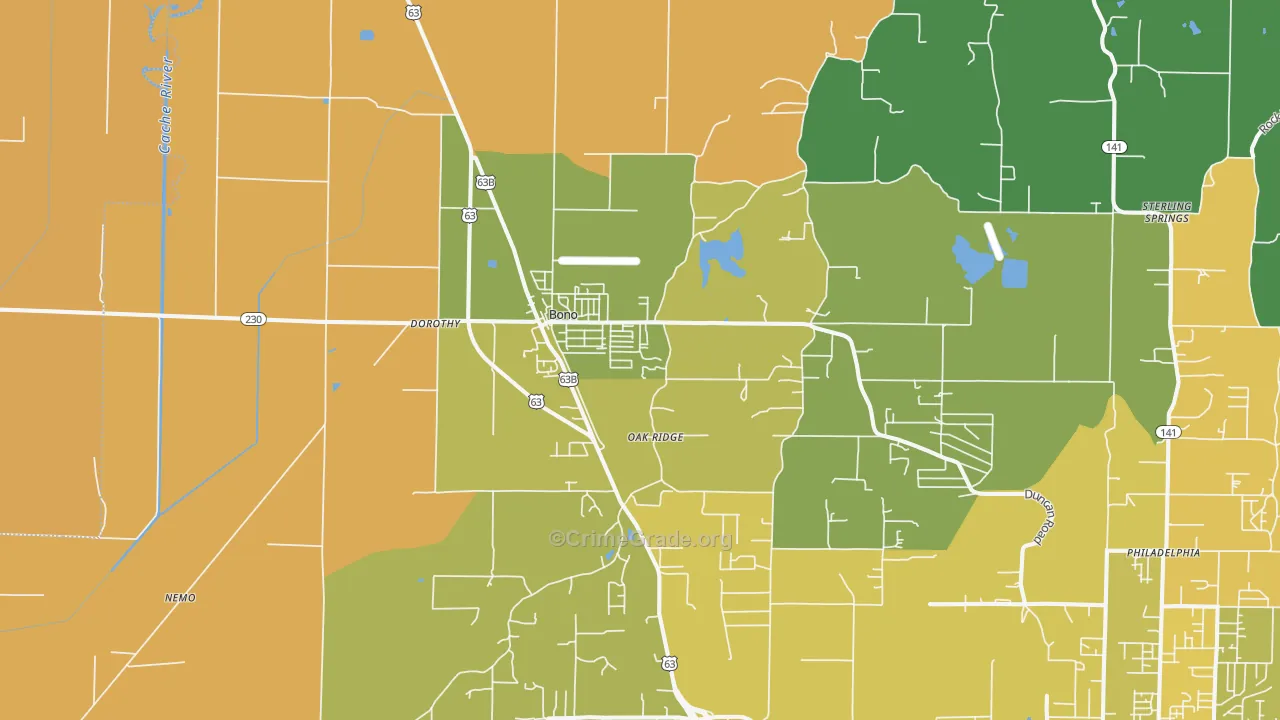 Bono, AR Map of Murder Rates