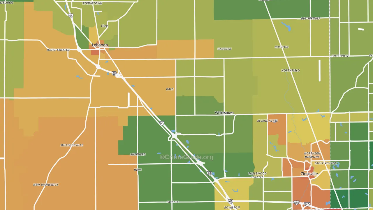 Boone County, IN Map of Murder Rates
