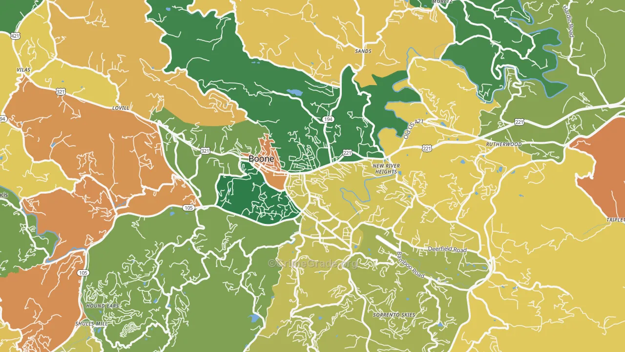Boone, NC Map of Murder Rates