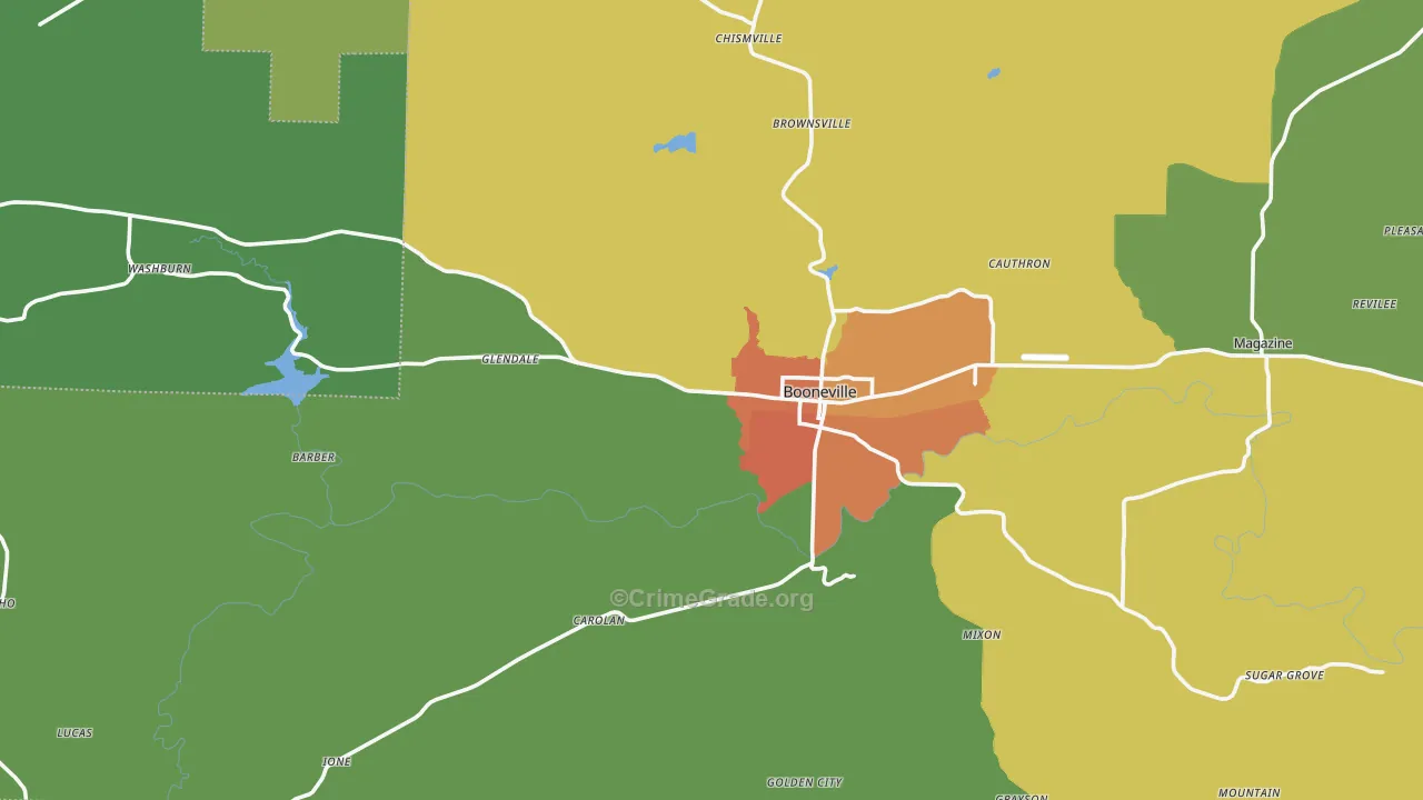 Booneville, AR Map of Murder Rates