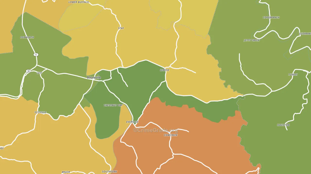 Booneville, KY Map of Murder Rates