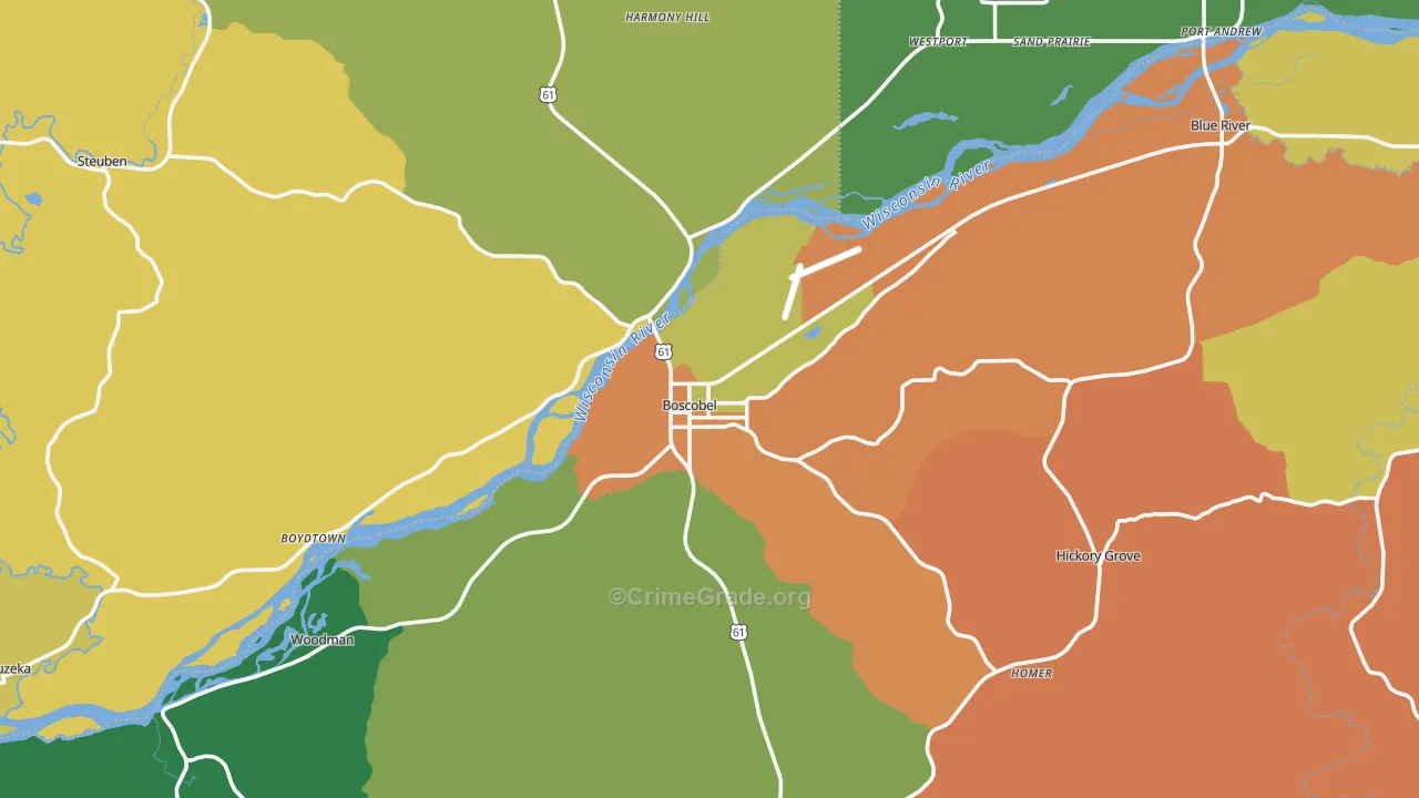 Boscobel, WI Map of Murder Rates
