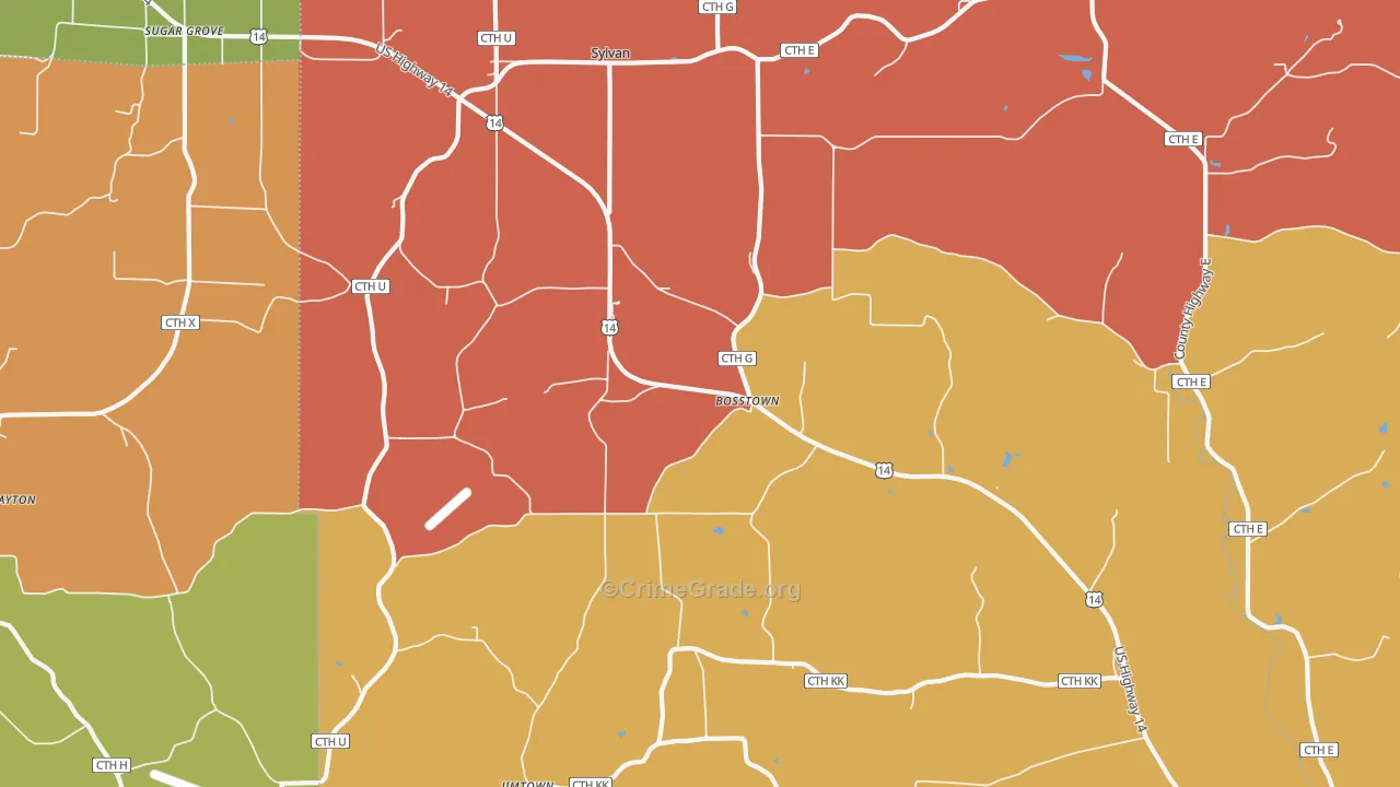 Bosstown, WI Map of Murder Rates