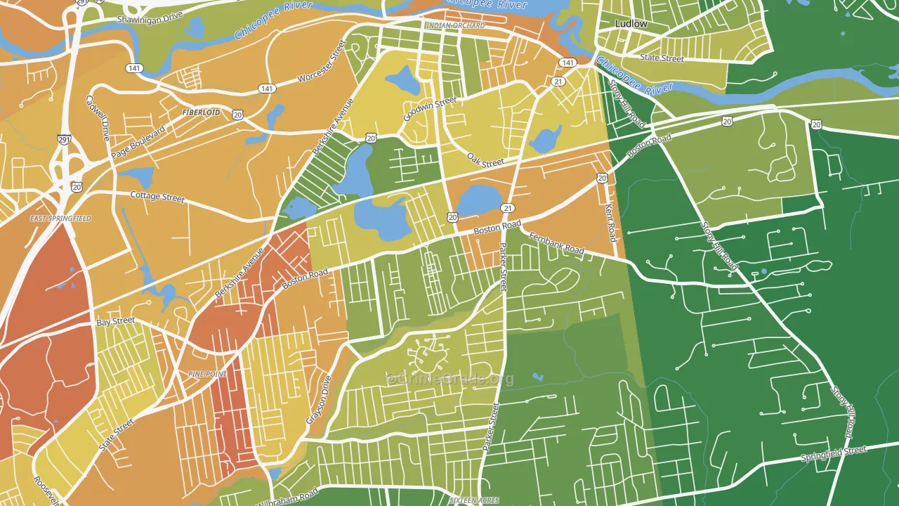 Boston Road, Springfield, MA Map of Murder Rates