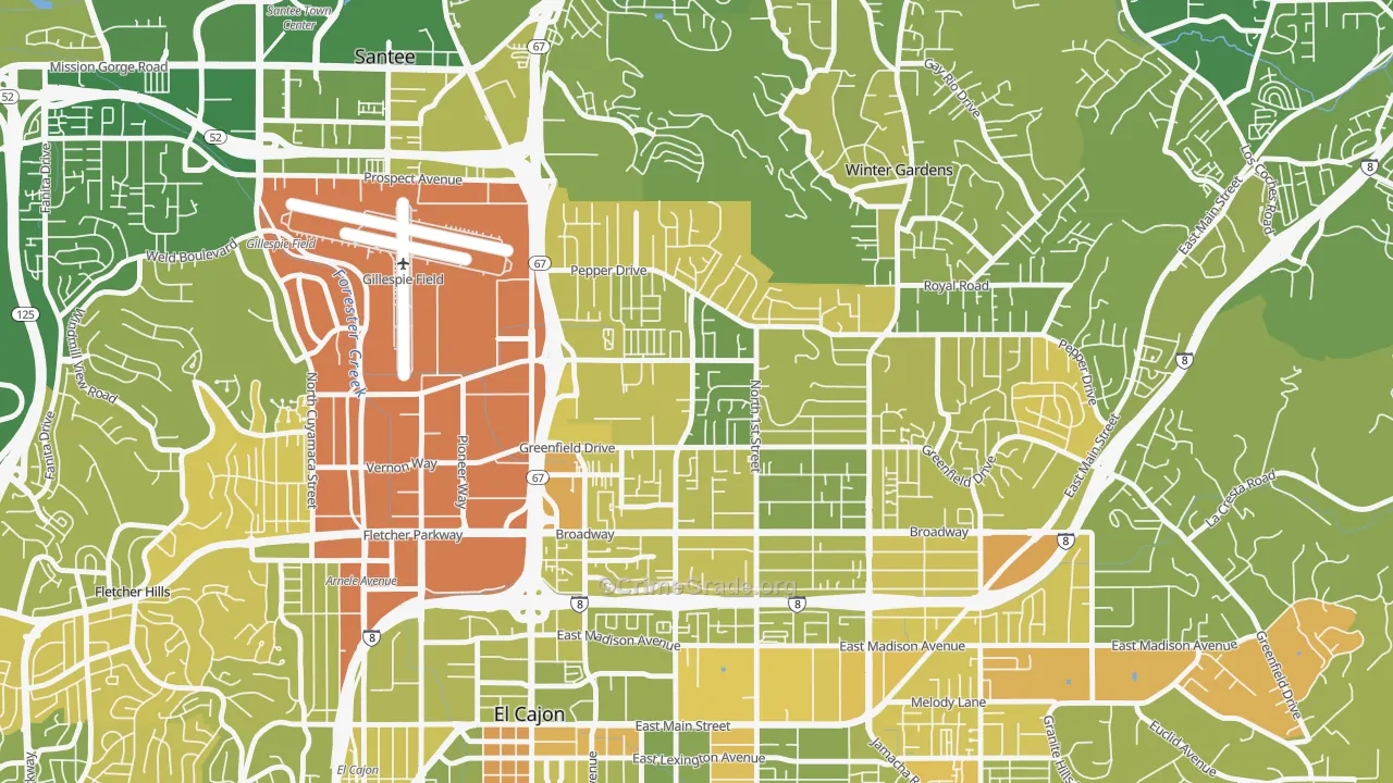 Bostonia, CA Map of Murder Rates