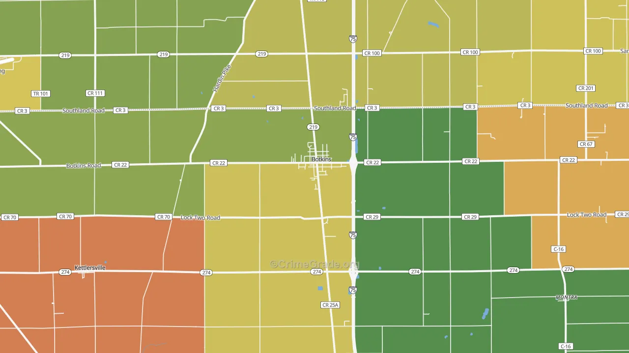 Botkins, OH Map of Murder Rates