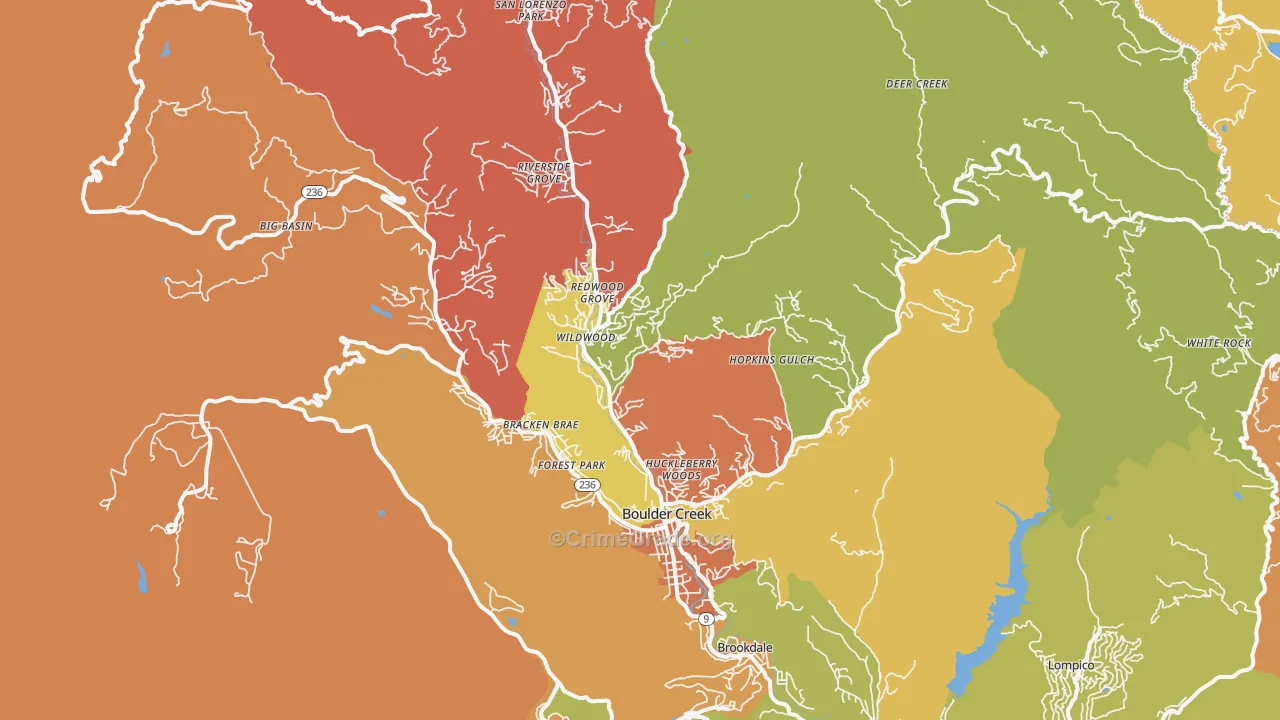 Boulder Creek, CA Map of Murder Rates