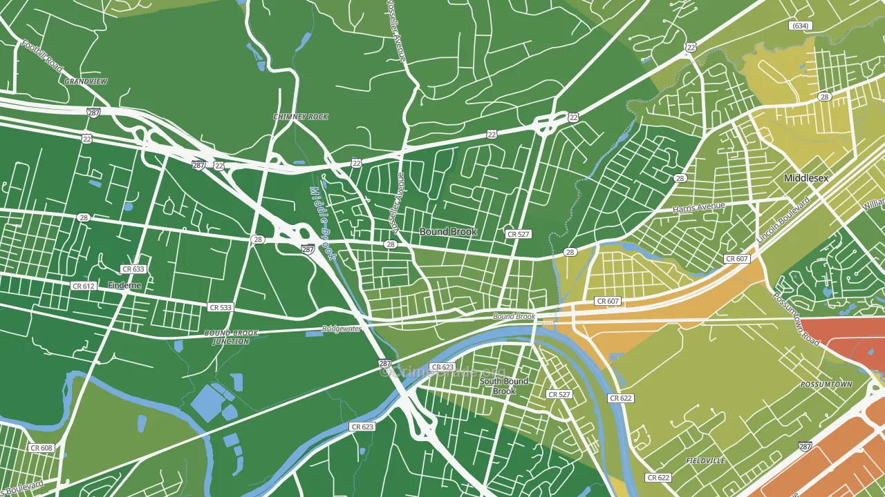 Bound Brook, NJ Map of Murder Rates