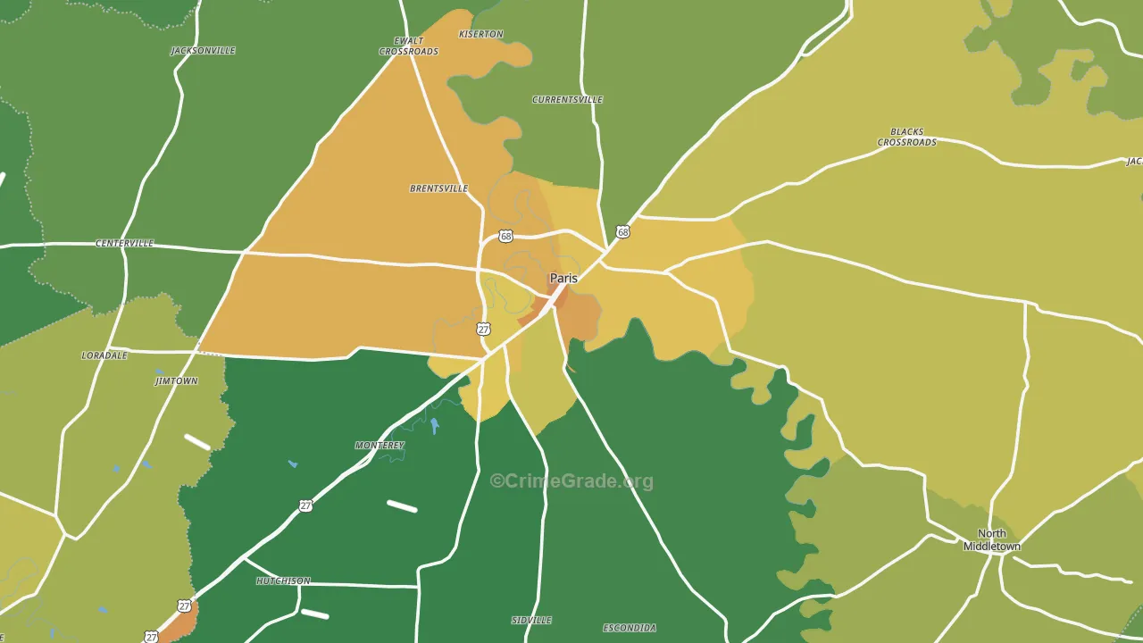 Bourbon County, KY Map of Murder Rates