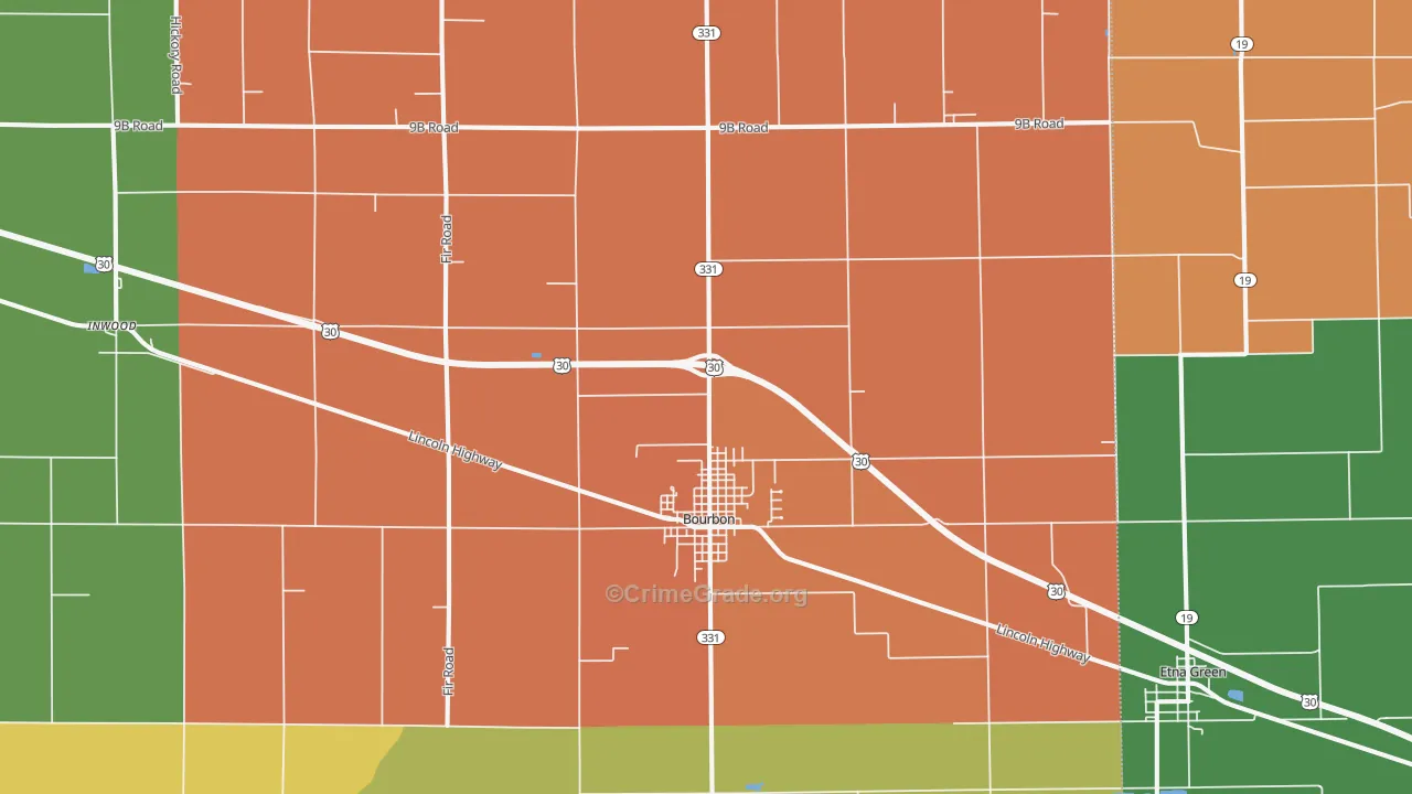 Bourbon, IN Map of Murder Rates