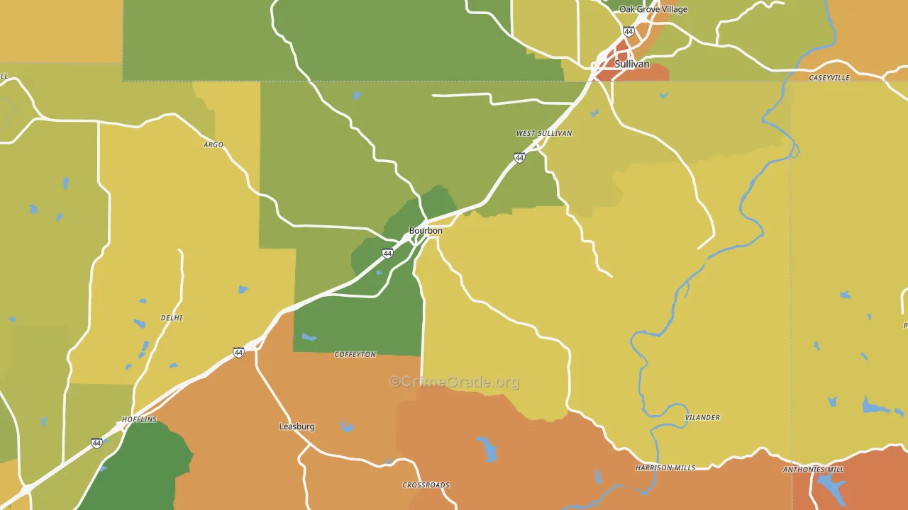 Bourbon, MO Map of Murder Rates