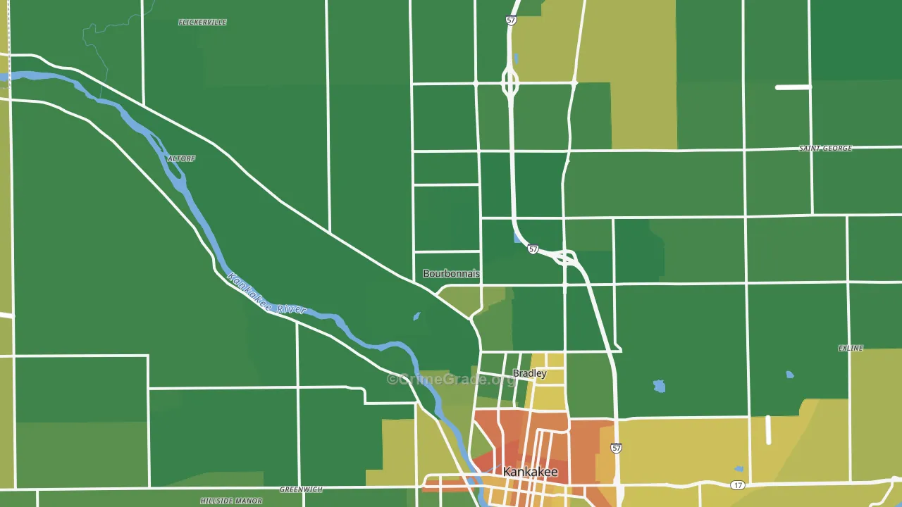 Bourbonnais, IL Map of Murder Rates