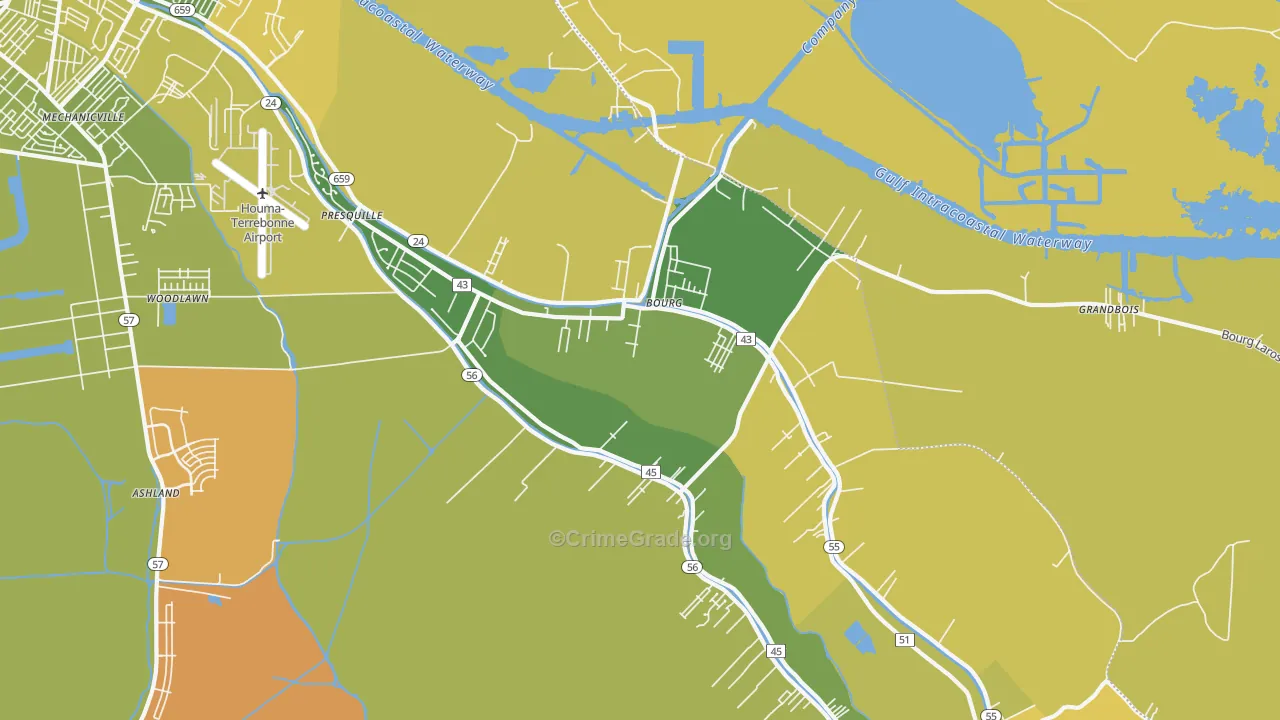 Bourg, LA Map of Murder Rates