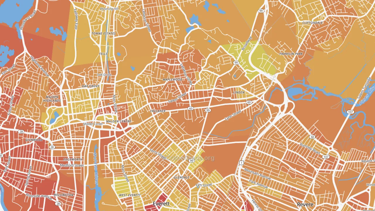 Bowdoin Apartments, Malden, MA Map of Murder Rates
