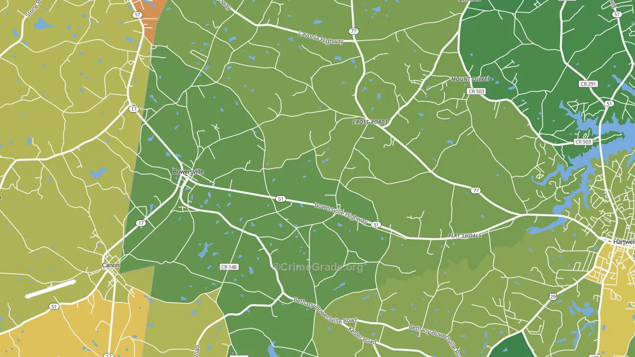 Bowersville, GA Map of Murder Rates