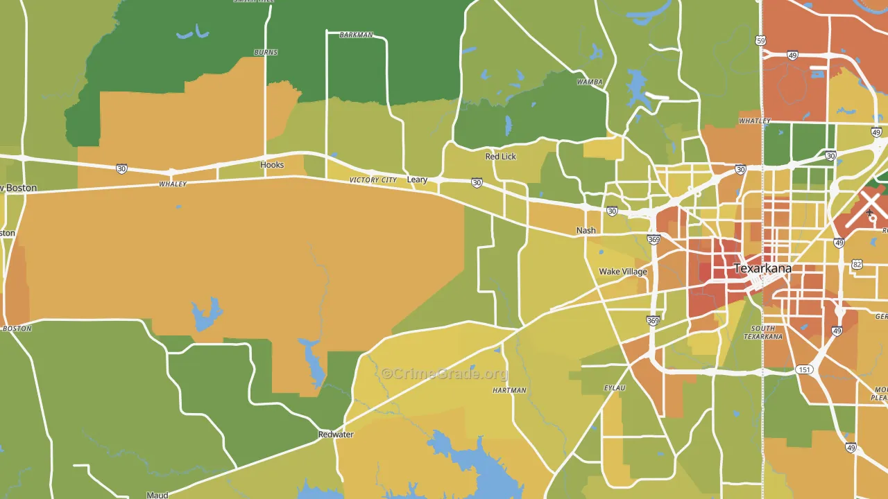 Bowie County, TX Map of Murder Rates