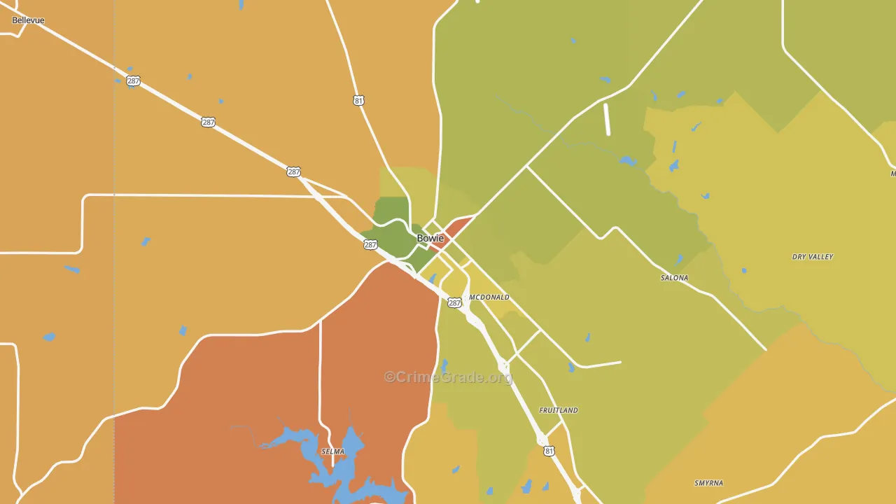 Bowie, TX Map of Murder Rates