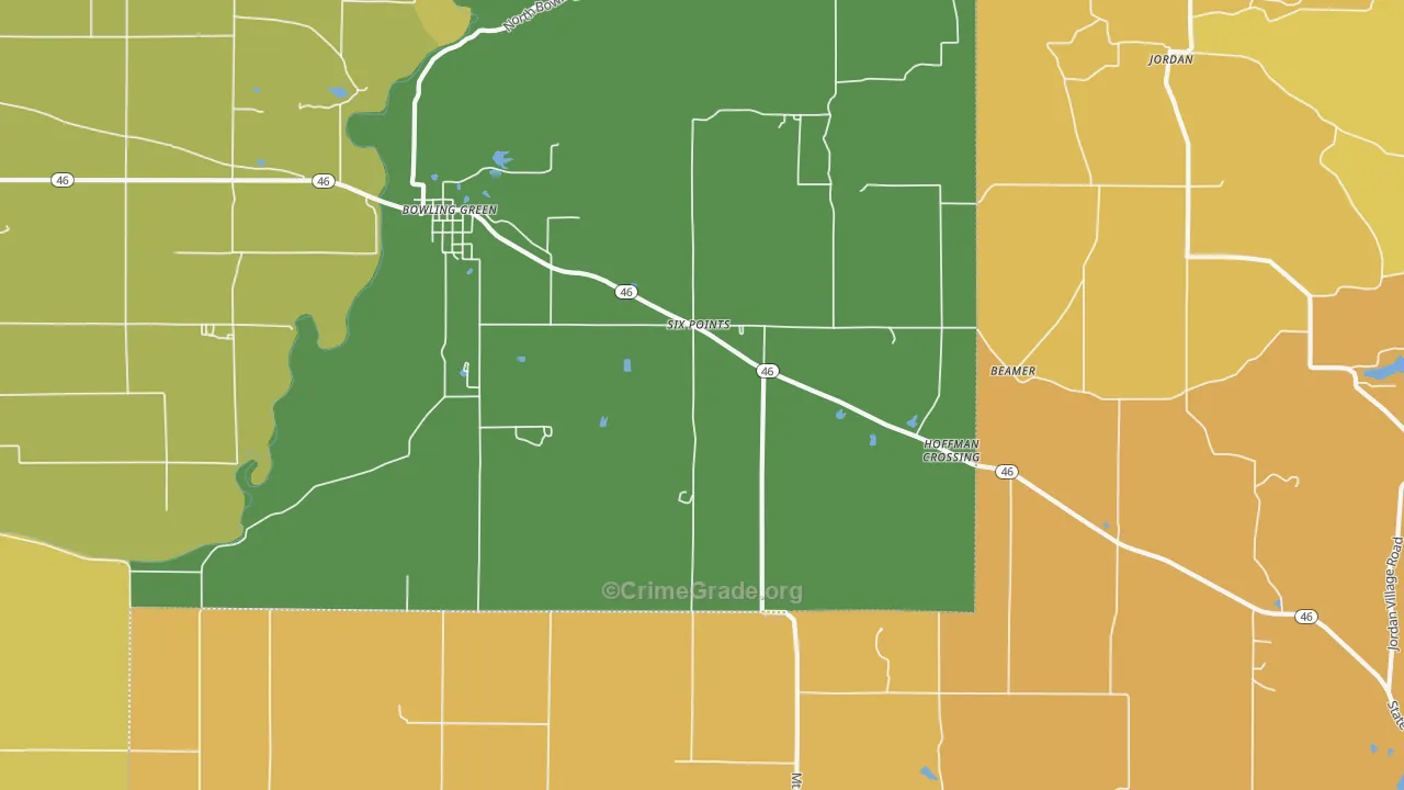 Bowling Green, IN Map of Murder Rates