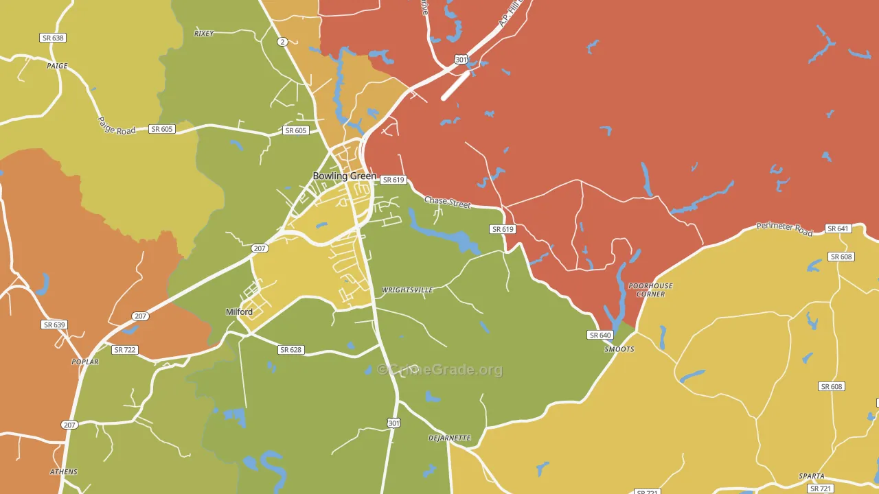 Bowling Green, VA Map of Murder Rates
