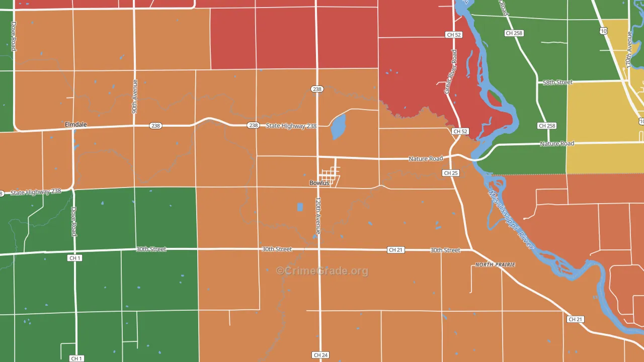 Bowlus, MN Map of Murder Rates