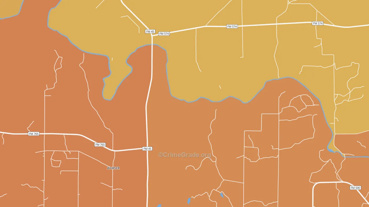 Bowser, TX Map of Murder Rates