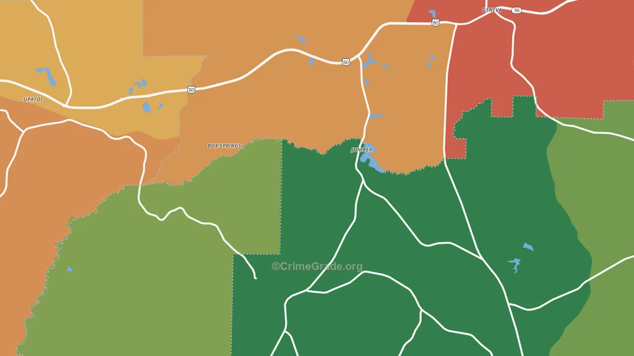 Box Springs, GA Map of Murder Rates