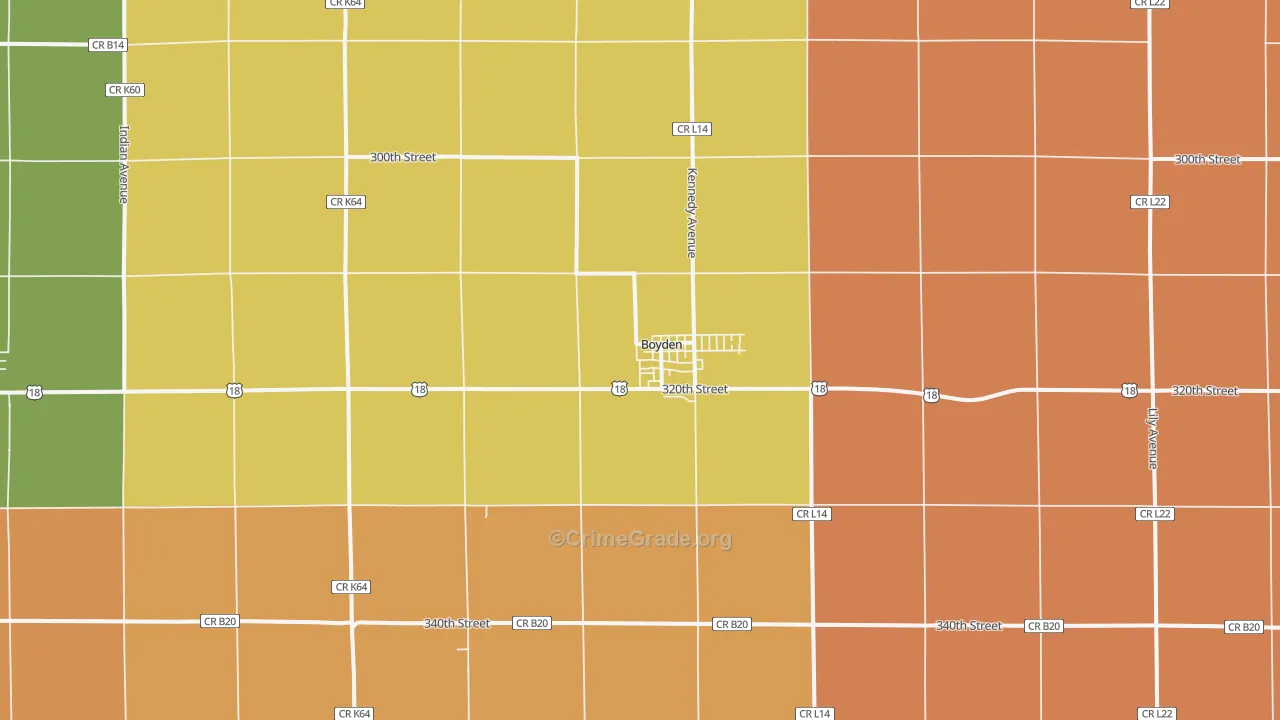 Boyden, IA Map of Murder Rates