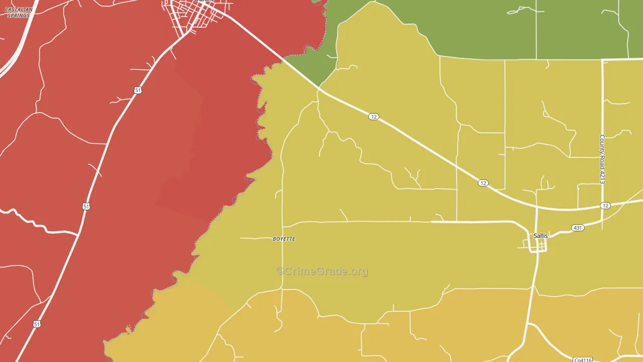 Boyette, MS Map of Murder Rates
