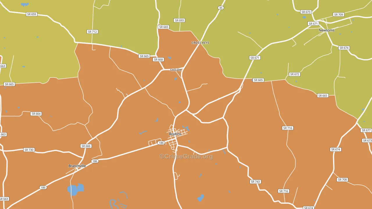 Boykins, VA Map of Murder Rates