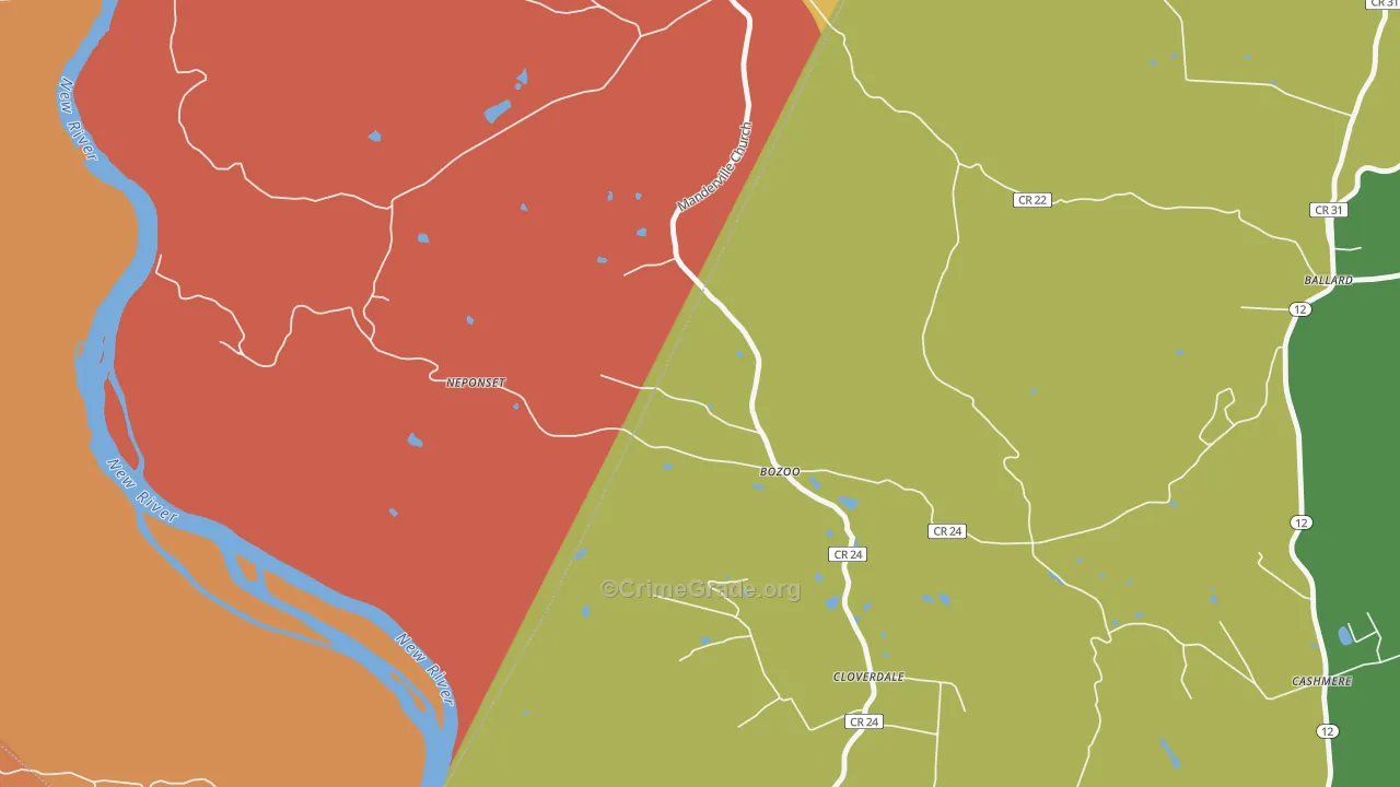Bozoo, WV Map of Murder Rates