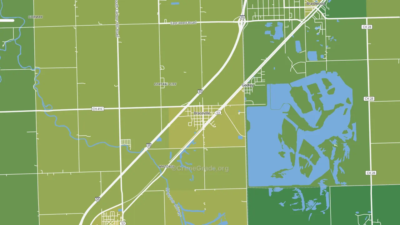 Braceville, IL Map of Murder Rates