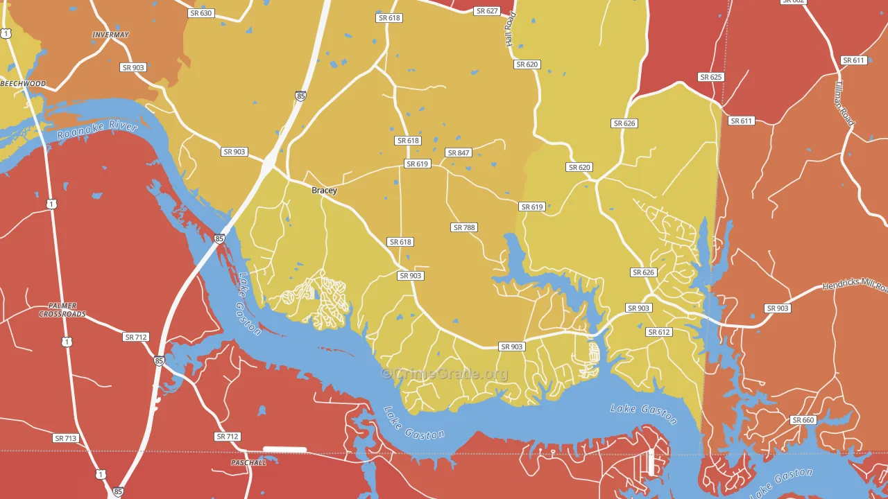 Bracey, VA Map of Murder Rates