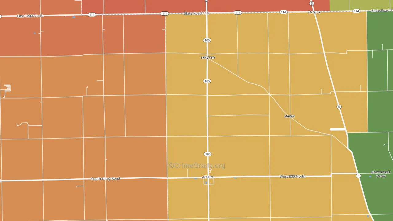 Bracken, IN Map of Murder Rates