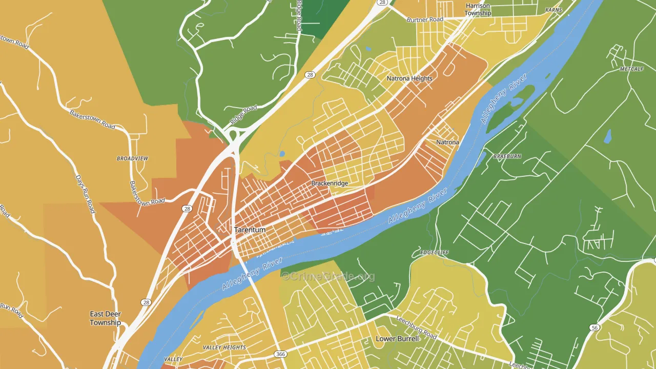 Brackenridge, PA Map of Murder Rates