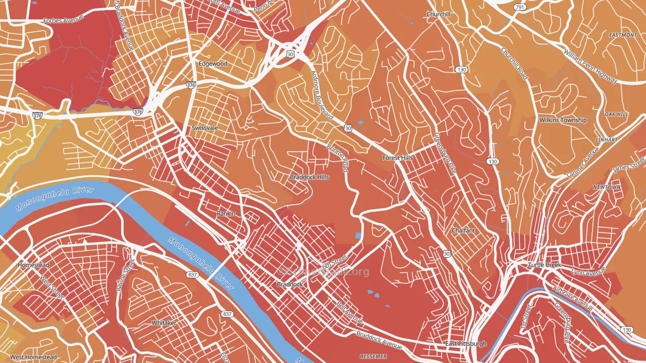 Braddock Hills, PA Map of Murder Rates