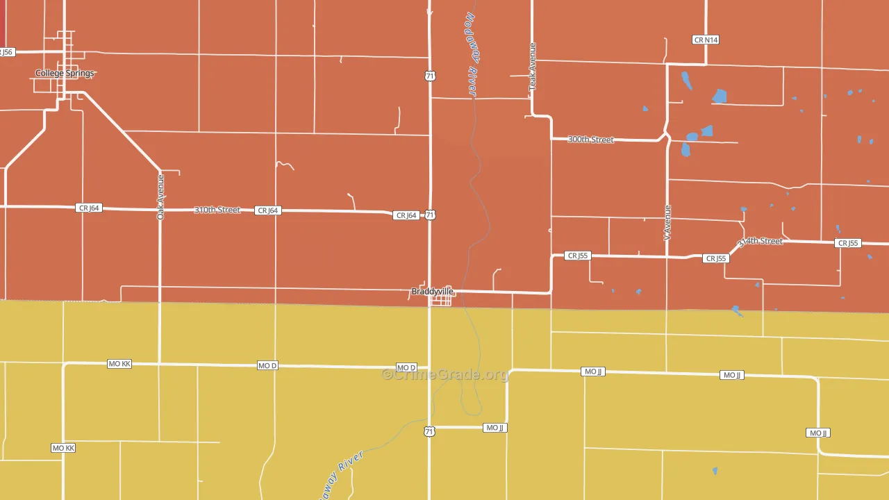 Braddyville, IA Map of Murder Rates