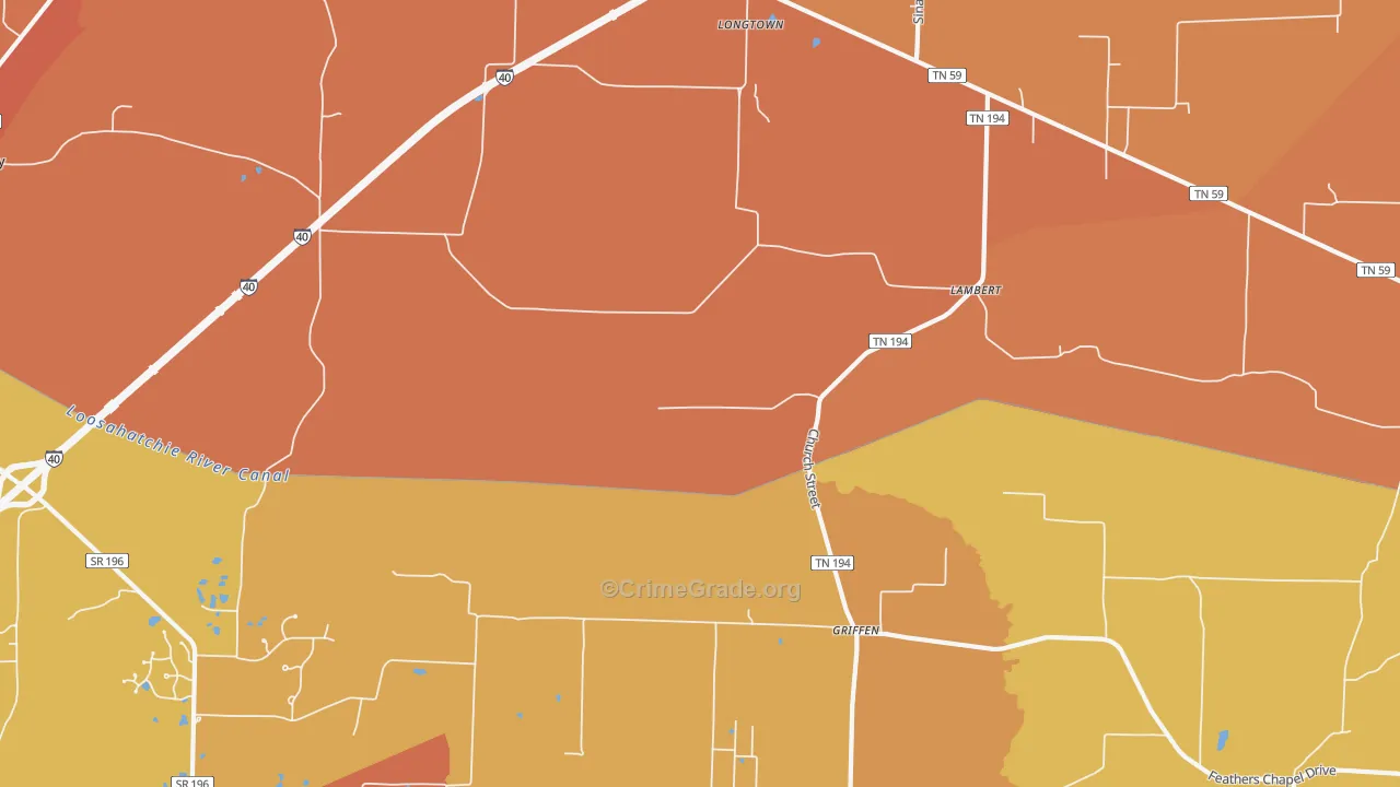 Braden, TN Map of Murder Rates