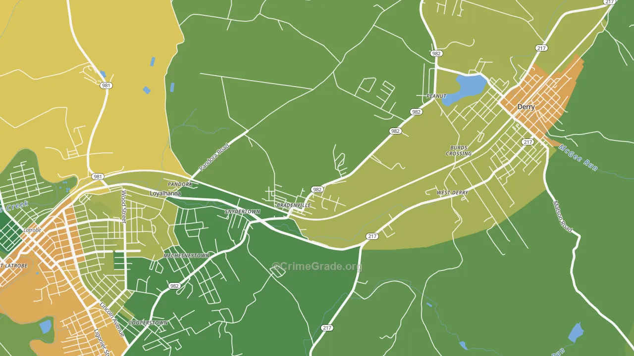 Bradenville, PA Map of Murder Rates