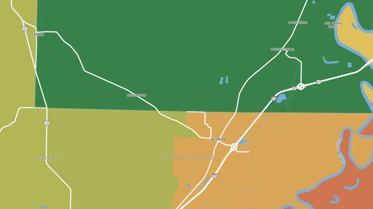 Bradford, AR Map of Murder Rates